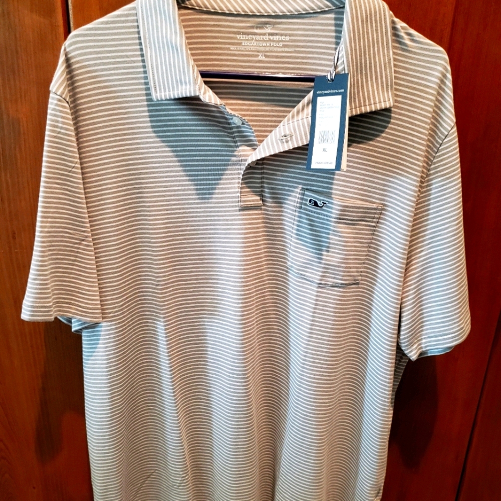 NWT -Men's XL Vineyard Vines Polo Shirt Grey/White